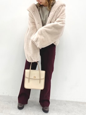 「フェイクファーコート」｜Rino / 骨格ストレートさん（レディース・155cm）の夏コーディネート