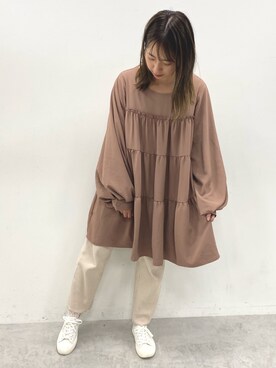 「nice claup」｜「アイテム（チュニック）」を使った、Rino / 骨格ストレートさん（レディース・155cm）の秋コーディネート
