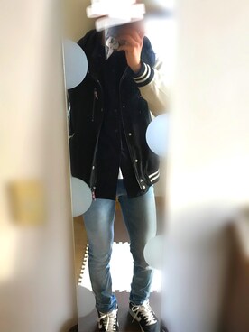 「BEAMS（ビームス）のアイテム（スタジャン）」を使った、大学生はる。さん（メンズ・177cm）の冬コーディネート