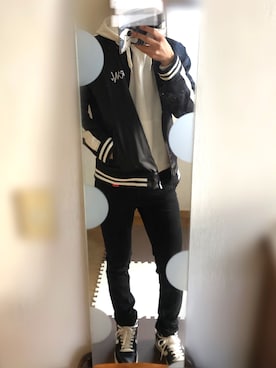 「Right-on（ライトオン）のアイテム（スタジャン）」を使った、大学生はる。さん（メンズ・177cm）の冬コーディネート