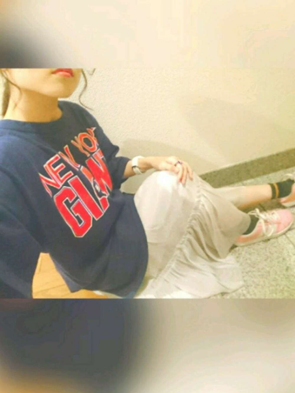 「シャツワンピ、チュールスカート、ラメ、ビッグT、nice claup」｜「usedのアイテム（Tシャツ/カットソー、ブルー系）」を使った、りっぷさん（レディース・143cm）の夏コーディネートの1枚目の写真
