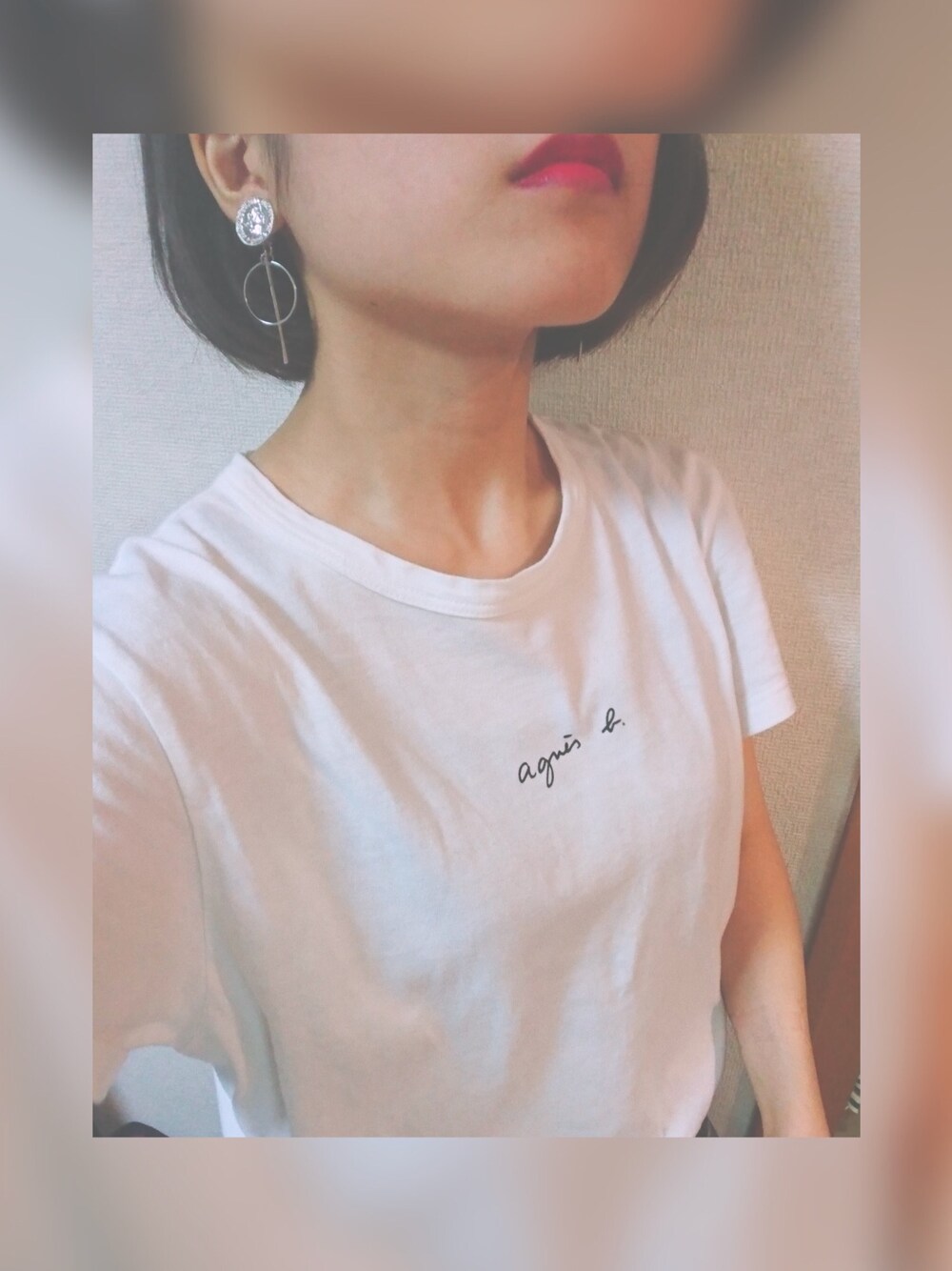 「シルバーアクセサリー、イヤリング、おおぶりイヤリング、3coins」｜「agnes b.のS179 TS（Tシャツ/カットソー、ホワイト系）」を使った、りっぷさん（レディース・143cm）の夏コーディネートの1枚目の写真