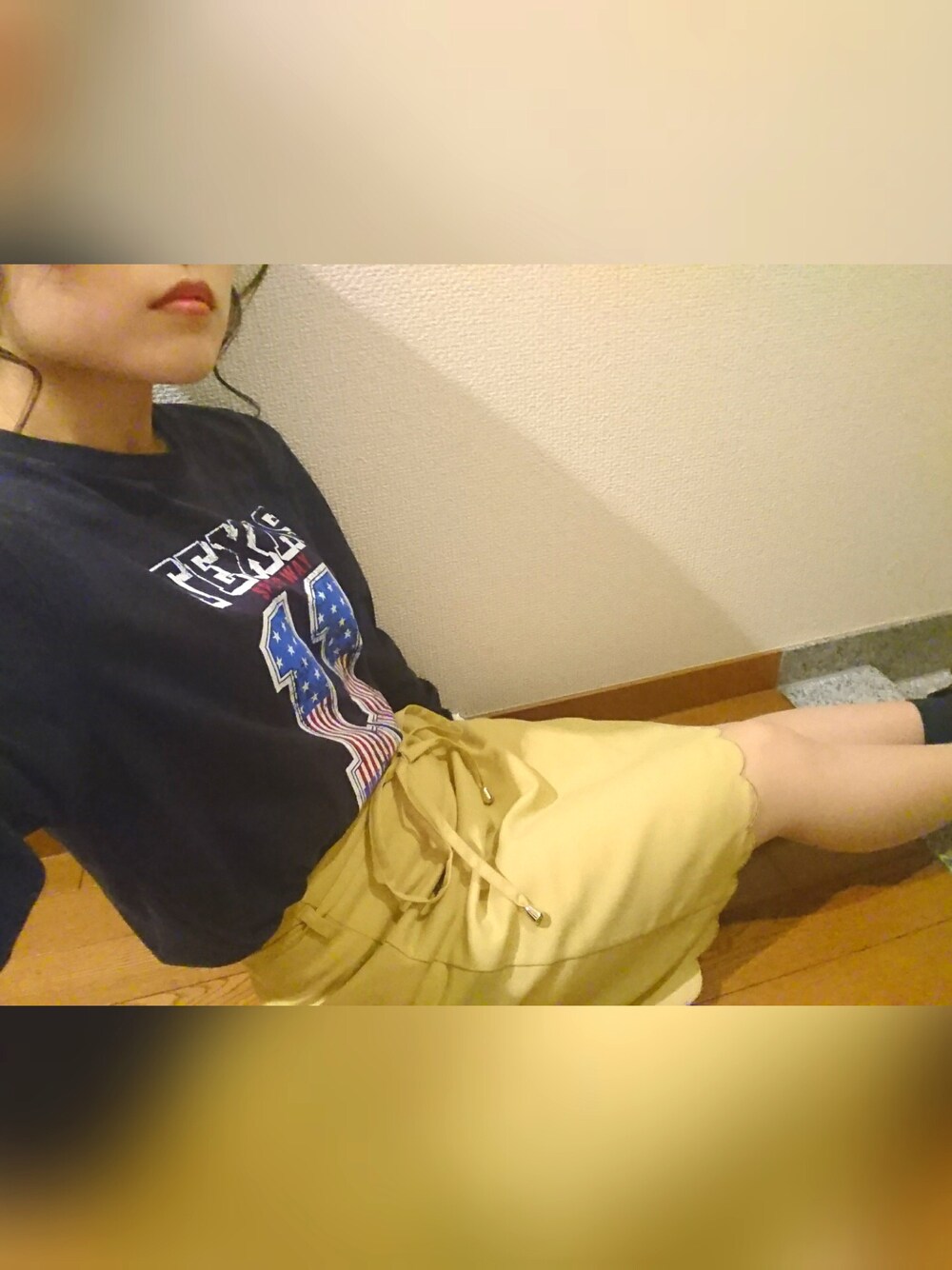 「one after another NICE CLAUP、古着、甘カジュアル」｜「usedのアイテム（Tシャツ/カットソー、ブルー系）」を使った、りっぷさん（レディース・143cm）の夏コーディネートの1枚目の写真