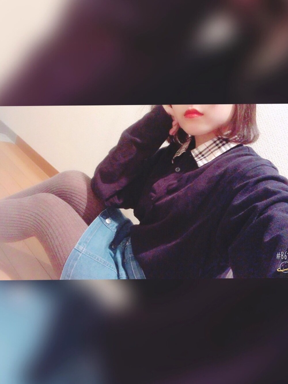 「リブタイツ、無印良品、チェック、襟付きカットソー、GU」｜「uesdのアイテム（Tシャツ/カットソー、ブルー系）」を使った、りっぷさん（レディース・143cm）の冬コーディネートの1枚目の写真