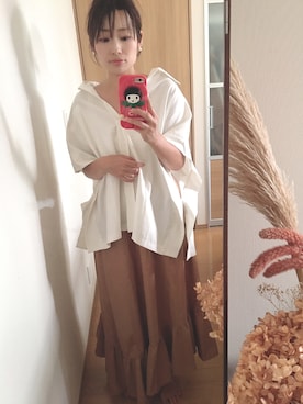 「襟抜きシャツ」｜ちゃみぞうさん（レディース・155cm）の秋コーディネート