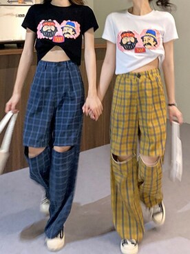 「アイテム（カーゴパンツ、イエロー系）」を使った、dwstyle_storeさん（レディース・162cm）の夏コーディネート