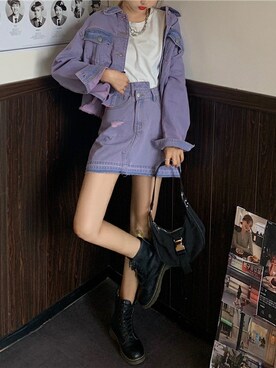 「アイテム（デニムスカート、パープル系）」を使った、dwstyle_storeさん（レディース・165cm）の夏コーディネート