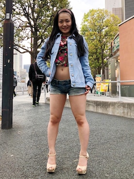 「アメリカン」｜「アイテム（ジャケット/アウター）」を使った、Childish Linaさん（レディース・152cm）の春コーディネート