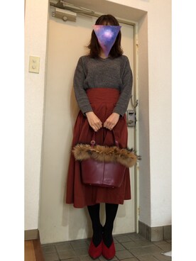 「red」｜「アイテム（パンプス）」を使った、かさん（レディース・163cm）の冬コーディネート