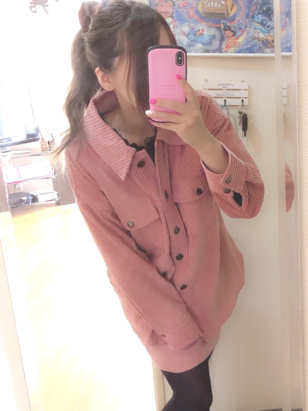 「ootd、ピンクコーデ」｜「N WITH.のコーデュロイJK（その他アウター、ピンク系）」を使った、@rimaeriさん（レディース・163cm）の冬コーディネートの1枚目の写真