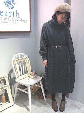 「ケーブルニット」｜「アイテム（ブーティ）」を使った、めーさん（レディース・158cm）の冬コーディネート