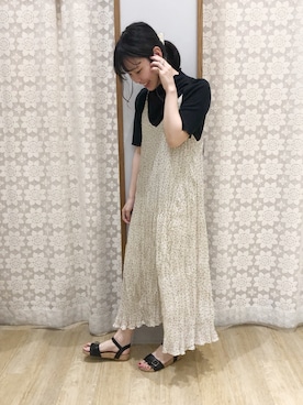 「ワッシャースカート」｜「アイテム（ワンピース/ドレス）」を使った、めーさん（レディース・158cm）の夏コーディネート