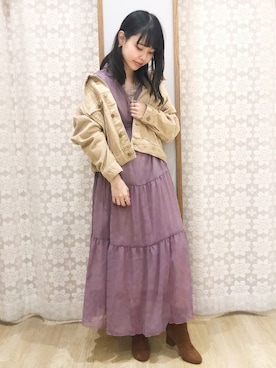「ラベンダー」｜「アイテム（ブルゾン）」を使った、めーさん（レディース・158cm）の秋コーディネート