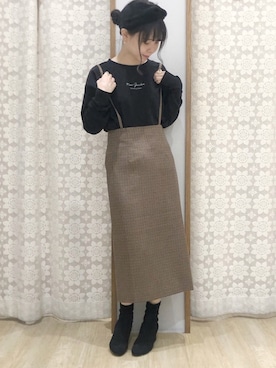「earth music&ecology（アースミュージックアンドエコロジー）の2WAYナロースカート ＊（スカート）」を使った、めーさん（レディース・158cm）の秋コーディネート