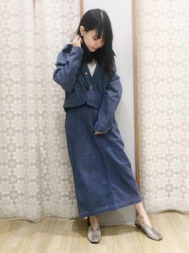 「earth music&ecology（アースミュージックアンドエコロジー）のCOTTON USAコーデュロイ(BIG Gジャン) ＊（ブルゾン）」を使った、めーさん（レディース・158cm）の秋コーディネート