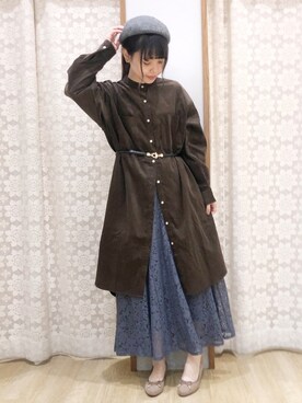 「earth music&ecology（アースミュージックアンドエコロジー）のコーデュロイワンピース ＊（ワンピース）」を使った、めーさん（レディース・158cm）の秋コーディネート