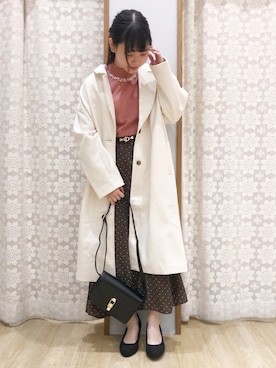「白コート」｜「アイテム（その他アウター）」を使った、めーさん（レディース・158cm）の秋コーディネート