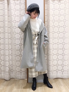 「ナロースカート」｜「アイテム（チェスターコート）」を使った、めーさん（レディース・158cm）の冬コーディネート