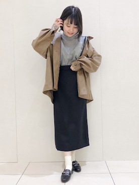 「ナロースカート」｜「アイテム（ミリタリージャケット）」を使った、めーさん（レディース・158cm）の冬コーディネート