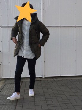 「ノーカラーシャツ」｜「アイテム（ダウンジャケット/コート）」を使った、kenzyさん（メンズ・172cm）の冬コーディネート