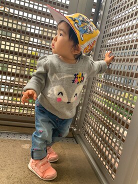 「アイテム（キャップ）」を使った、Aiuki☺︎さん（キッズ・70cm）の秋コーディネート
