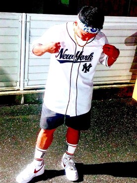 「GU（ジーユー）のアイテム（チノパンツ、ブラック系）」を使った、takuwear117さん（メンズ・153cm）の夏コーディネート