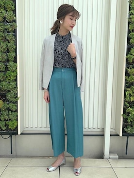 「オンオフ兼用」｜「アイテム（ノーカラージャケット）」を使った、森 美彩さん（レディース・169cm）の春コーディネート