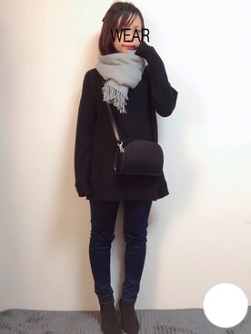 「CHEER CLOSET（チアクローゼット）の【プチプラのあや】ハーフムーンショルダーバッグ（ショルダーバッグ）」を使った、kodommyさん（レディース・153cm）の冬コーディネート