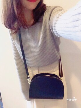 「CHEER CLOSET（チアクローゼット）の【プチプラのあや】ハーフムーンショルダーバッグ（ショルダーバッグ）」を使った、kodommyさん（レディース・153cm）の冬コーディネート