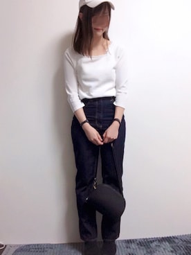 「CHEER CLOSET（チアクローゼット）の【プチプラのあや】ハーフムーンショルダーバッグ（ショルダーバッグ）」を使った、kodommyさん（レディース・151cm）の春コーディネート