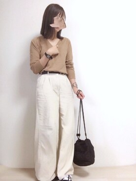 「AMERICAN HOLIC（アメリカンホリック）の【追加生産】太コーデュロイワイドパンツ（その他パンツ）」を使った、kodommyさん（レディース・151cm）の秋コーディネート