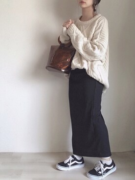 「GRL（グレイル）のケーブル編みニットトップス（ニット/セーター）」を使った、kodommyさん（レディース・151cm）の春コーディネート