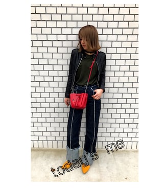 「EMODA」｜「アイテム（ライダースジャケット）」を使った、kajippiさん（レディース・162cm）の春コーディネート