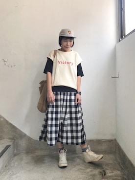 「asos（エイソス）のアイテム（帽子）」を使った、Eveyさん（レディース・153cm）の春コーディネート