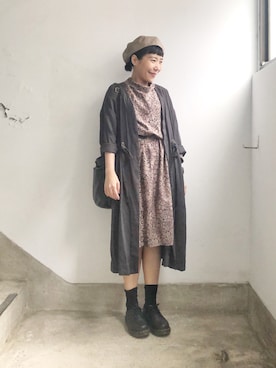 「VINTAGE（ヴィンテージ）のアイテム（ドレス）」を使った、Eveyさん（レディース・153cm）の秋コーディネート
