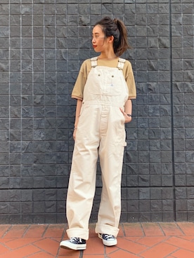 「アイテム（オールインワン・サロペット、ホワイト系）」を使った、motomiさん（レディース・164cm）の春コーディネート