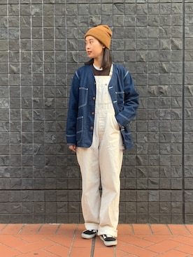 「アイテム（オールインワン・サロペット、ホワイト系）」を使った、motomiさん（レディース・164cm）の冬コーディネート