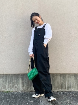 「アイテム（サロペット/オーバーオール）」を使った、motomiさん（レディース・164cm）の春コーディネート