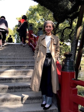 「ハイウエストデニム」｜「アイテム（トレンチコート）」を使った、Mirandaさん（レディース・166cm）の春コーディネート