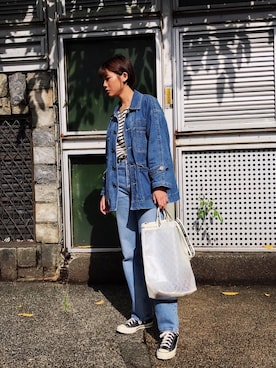 「CLANE（クラネ）のアイテム（デニムジャケット）」を使った、Mirandaさん（レディース・166cm）の春コーディネート