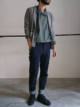 「RAINMAKER（レインメーカー）のアイテム（シューズ）」を使った、濱ノ上さん（メンズ・181cm）の春コーディネート