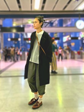 「MUJI」｜「アイテム（ノーカラージャケット）」を使った、JWさん（レディース・170cm）の冬コーディネート