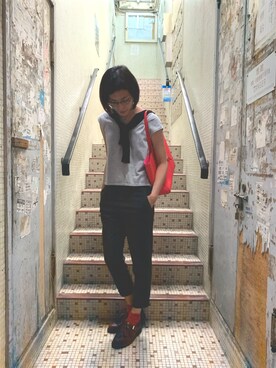 「MUJI」｜「アイテム（スラックス）」を使った、JWさん（レディース・170cm）の秋コーディネート