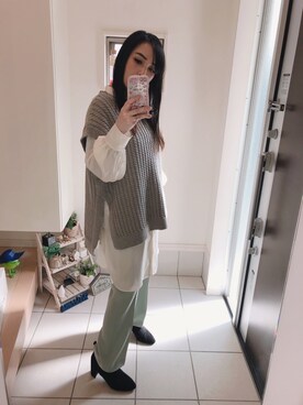 「ブラウス×ニット」｜kiriさん（レディース・160cm）の冬コーディネート