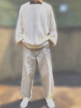 「shiki tokyo（シキトウキョウ）の1 tuck wide pants / 1タックワイドパンツ（その他パンツ、ホワイト系）」を使った、ユウさん（メンズ・168cm）の春コーディネート