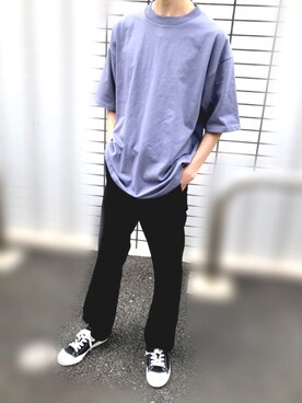 「WYM LIDNM（ウィム バイ リドム）の【WYM LIDNM】HEAVY WEIGHT BASIC BIG-TEE/カットソー（Tシャツ/カットソー、ブルー系）」を使った、ユウさん（メンズ・168cm）の春コーディネート