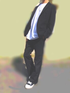 「UNIQLO（ユニクロ）のエアリズムコットンオーバーサイズTシャツ（5分袖）（Tシャツ/カットソー、ホワイト系）」を使った、ユウさん（メンズ・168cm）の春コーディネート