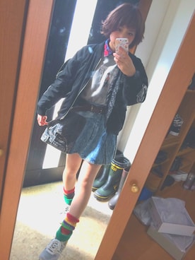 「ルーズソックス」｜「アイテム（ブルゾン）」を使った、ひ。さん（レディース・156cm）の春コーディネート