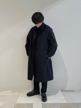 「green label relaxing（グリーンレーベルリラクシング）のアイテム（ステンカラーコート）」を使った、平本　湧大さん（メンズ・164cm）の冬コーディネート