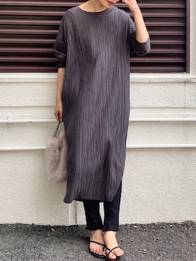 「ファー巾着」｜yumiさん（レディース・165cm）の秋コーディネート